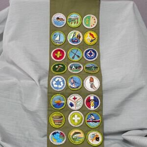 Vintage BSA Boy Scout Merit Badge Sash w/ 24 Merit Badges Swimming First Aid